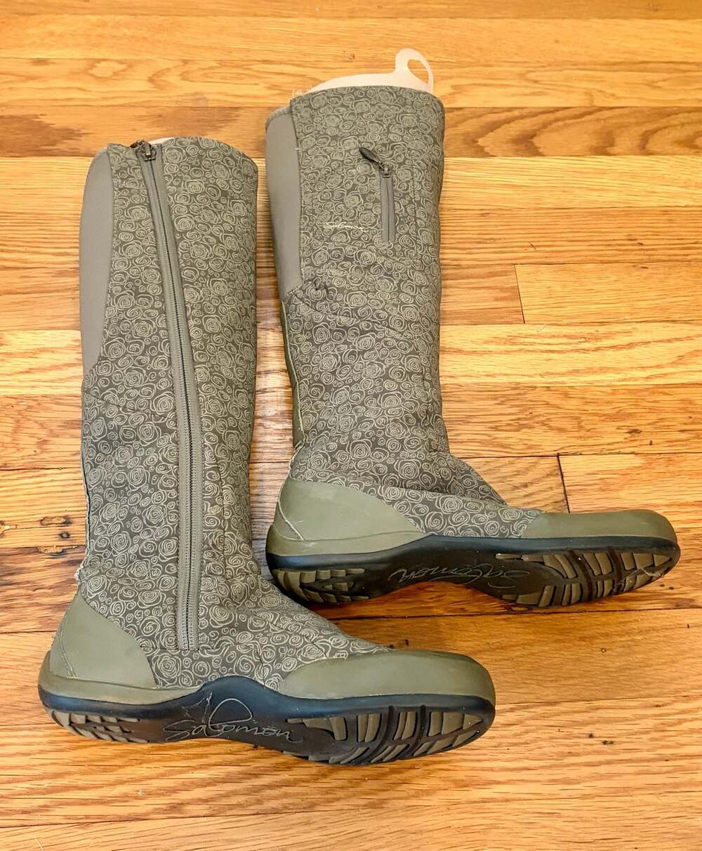 Salomon Tall Winter Boots Green Swirl Pattern Women’s Size 7 Gorpcore Zipper